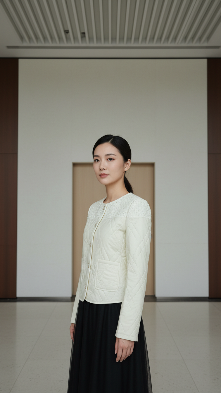 Áo phao phối dạ TRALI 25813 Kem