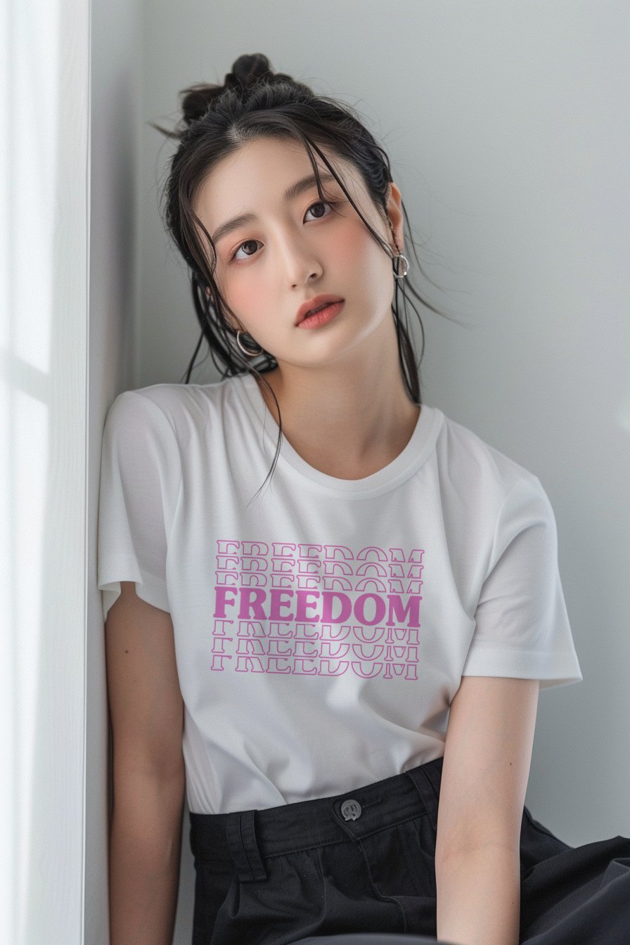 Áo Thun Nữ TRALI 24428 Màu Trắng Freedom