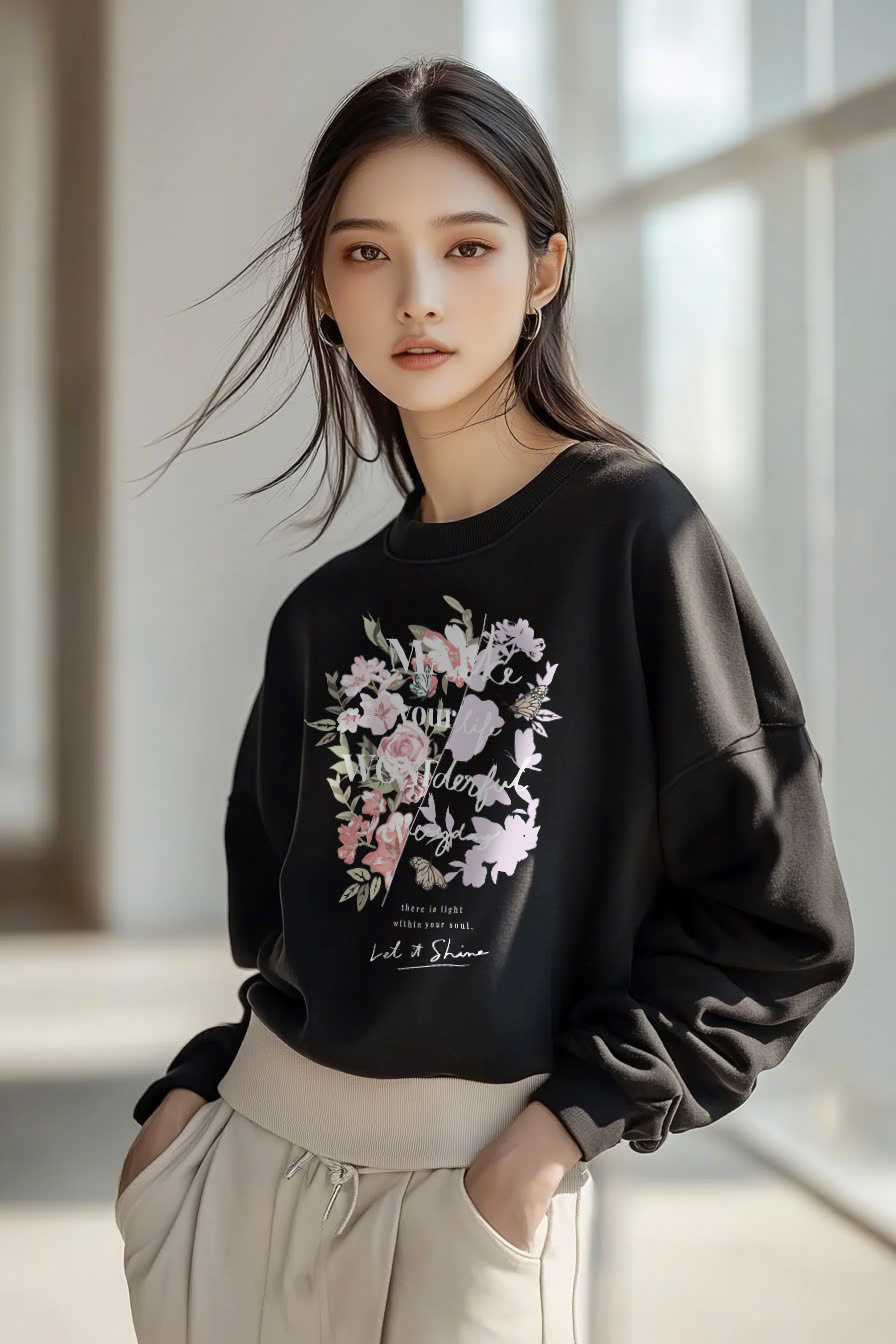 Áo Nỉ Nữ TRALI 24448 Màu Đen