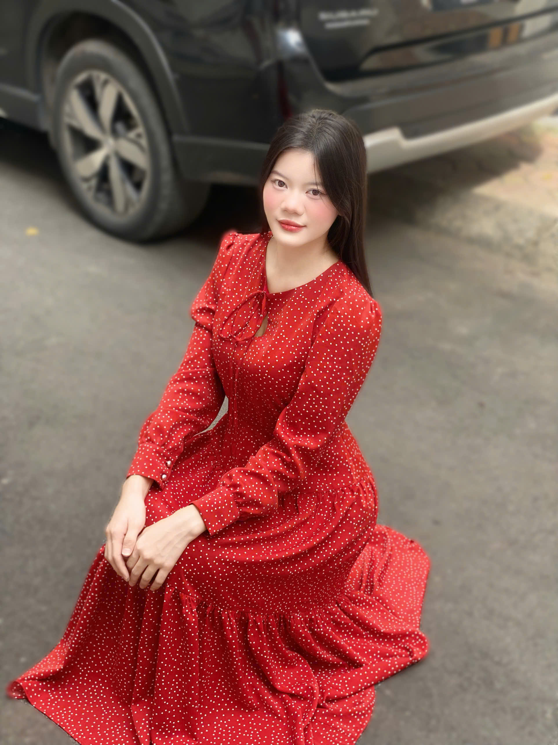 Đầm xòe lụa chấm bi TRALI 25215
