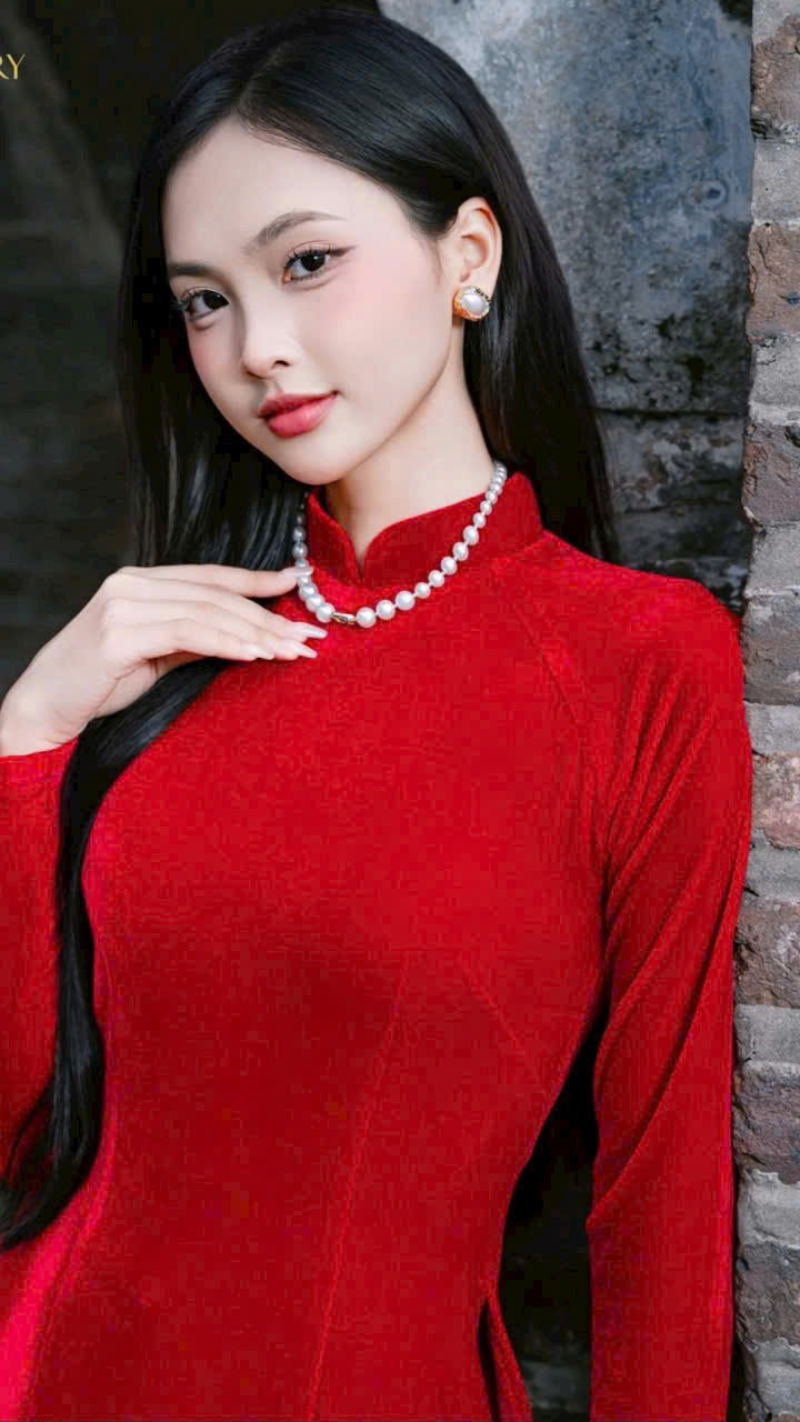 Áo dài nhung đỏ TRALI 25909