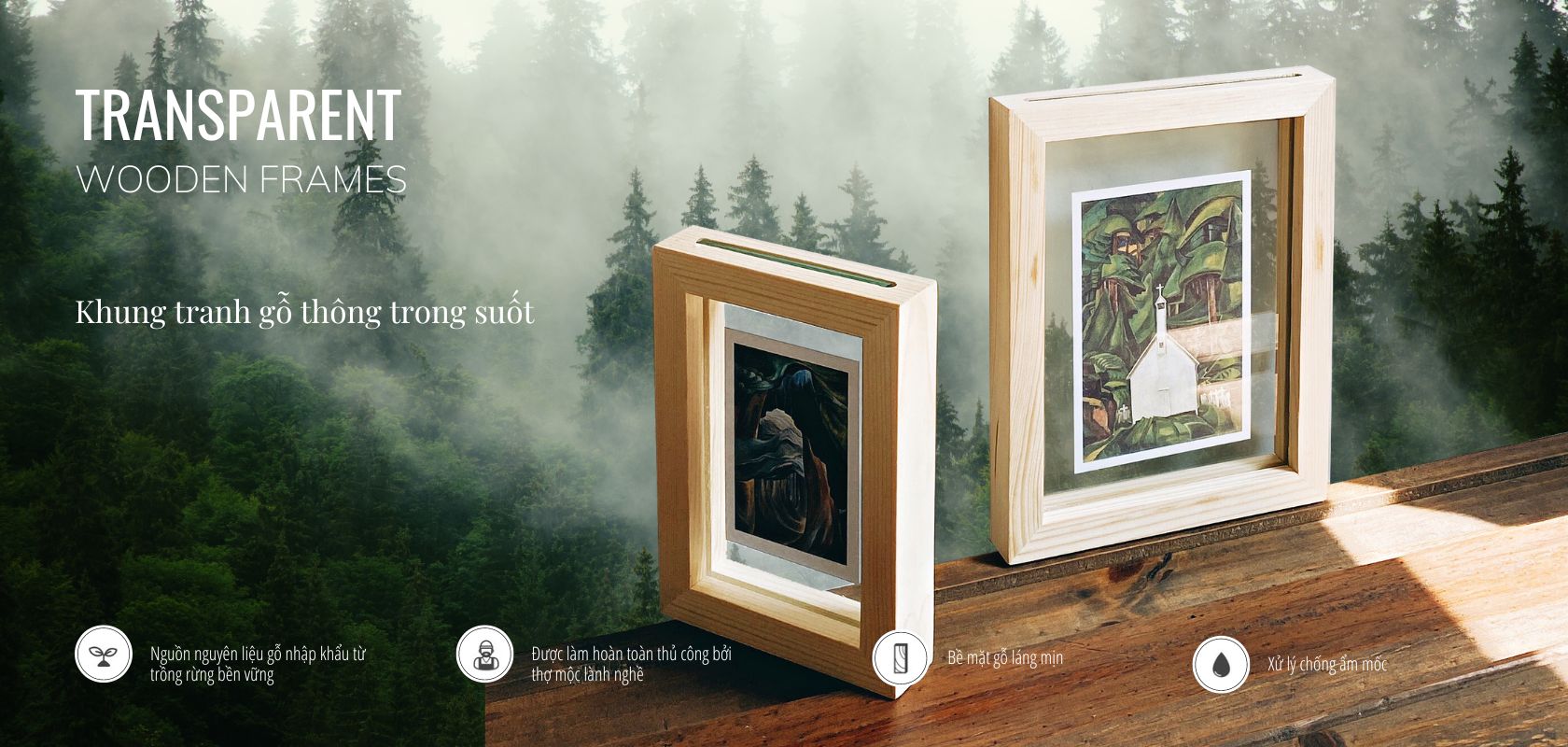 Khung tranh gỗ thông trong suốt