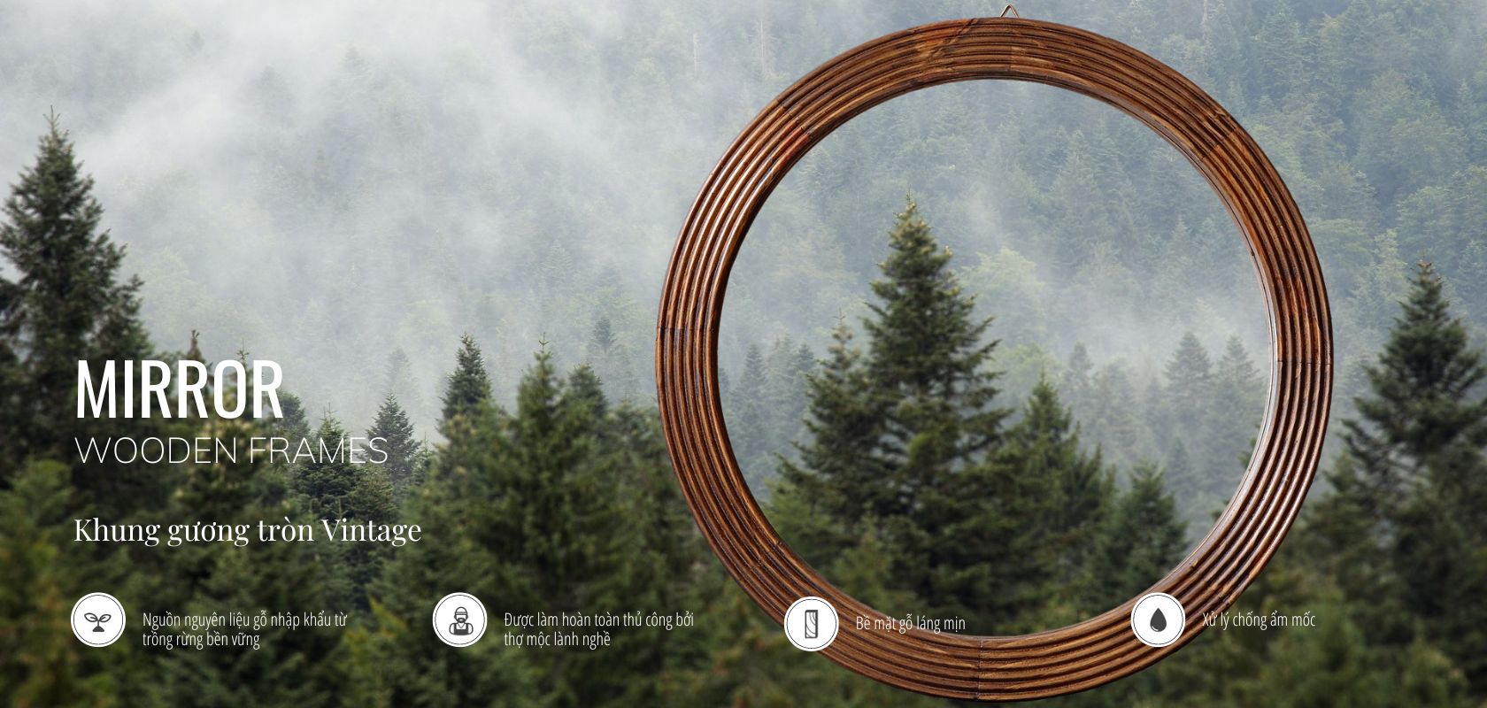 Khung gương gỗ thông tròn