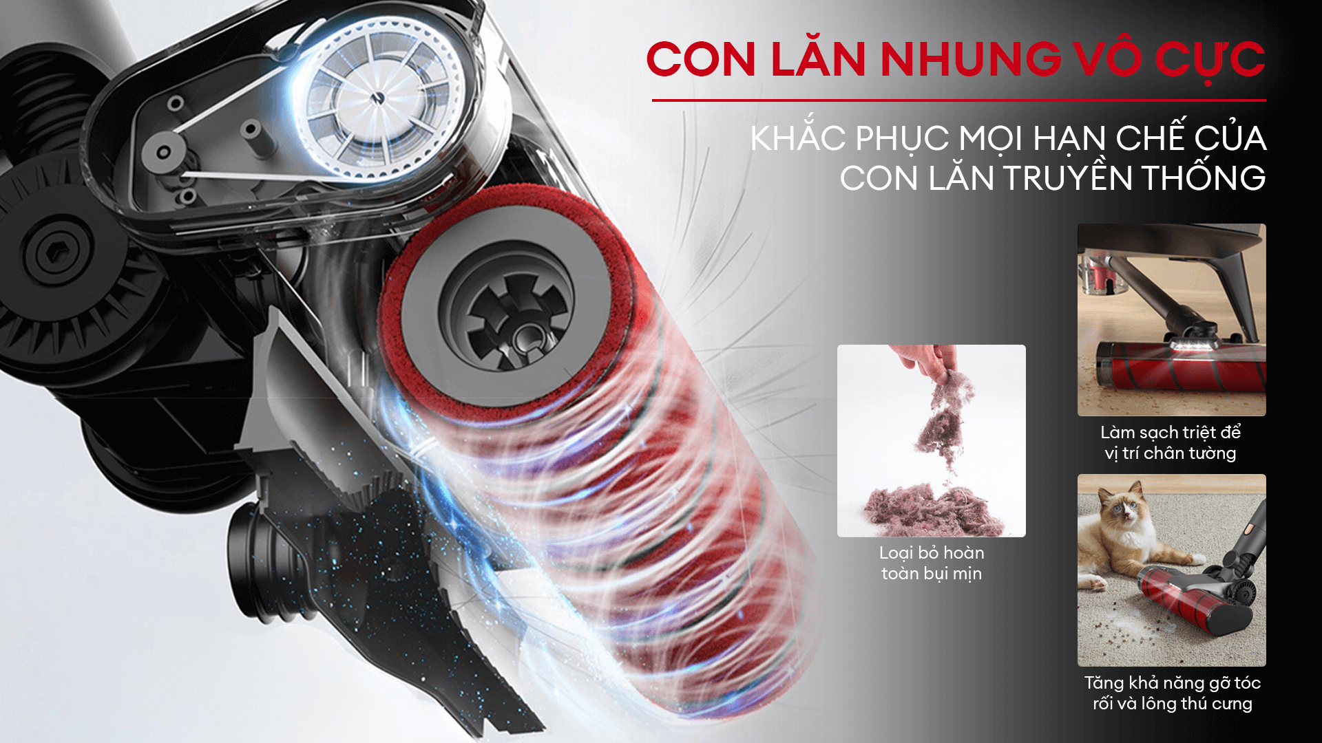Con lăn nhung vô cực: Giải pháp hút sạch tối ưu trong máy hút bụi