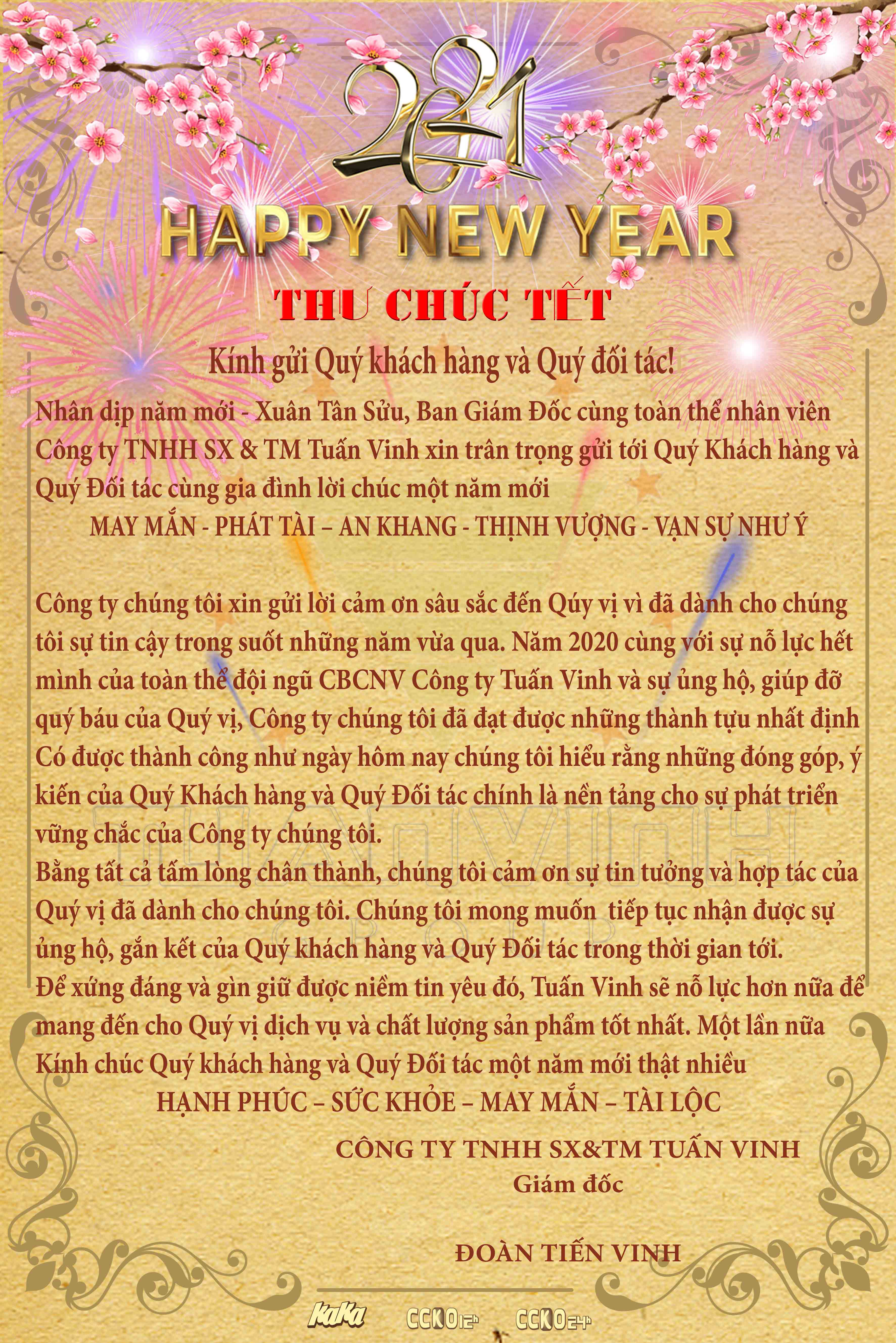 THƯ CHÚC MỪNG NĂM MỚI 2021 !