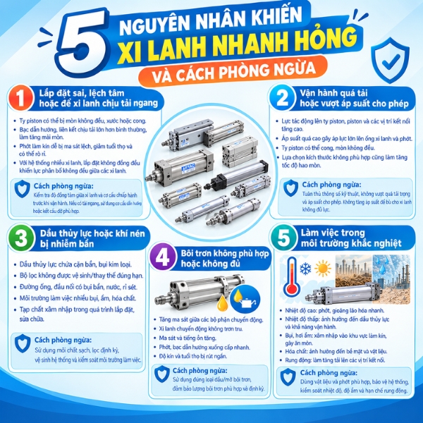 5 nguyên nhân khiến xi lanh nhanh hỏng