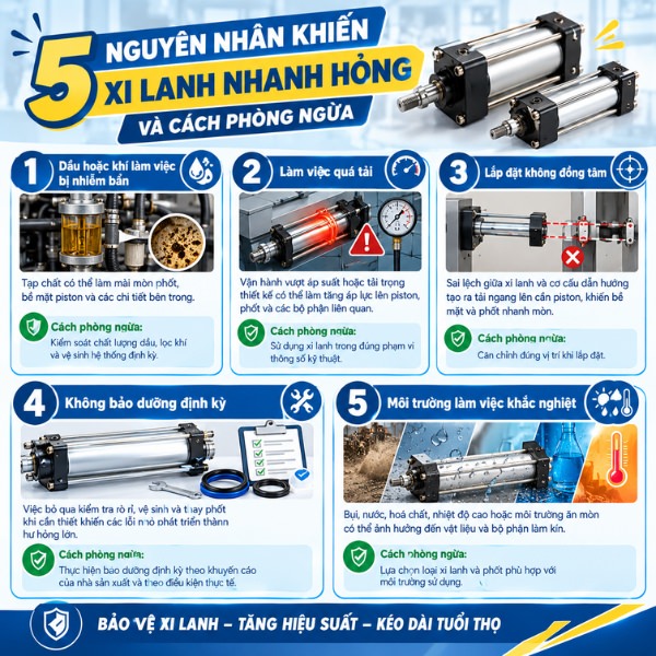 5 nguyên nhân khiến xi lanh nhanh hỏng và cách phòng ngừa