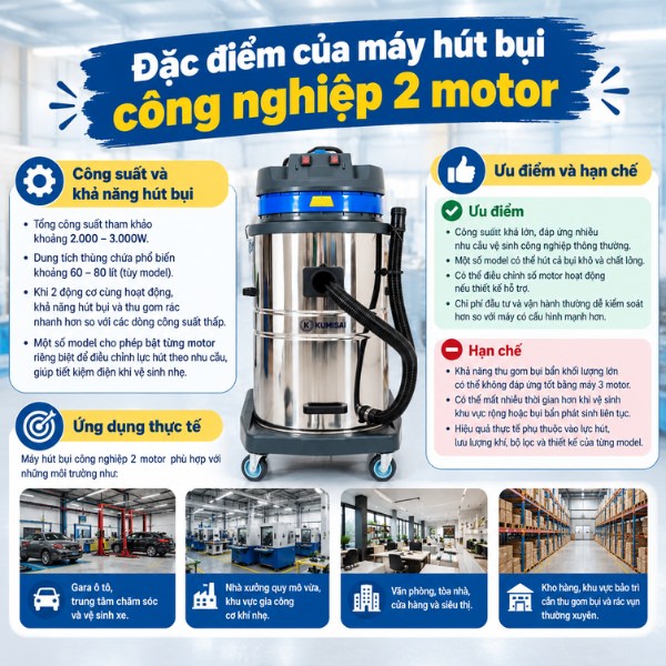 Đặc điểm của máy hút bụi công nghiệp 2 motor
