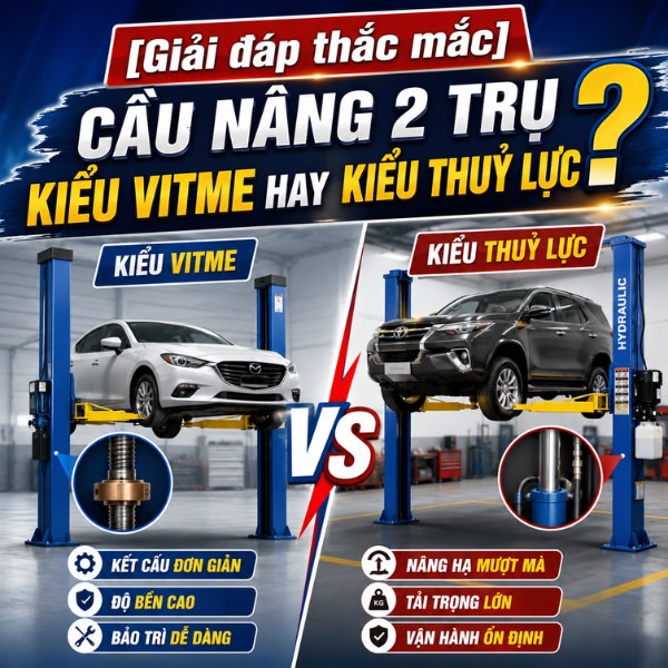 [Giải đáp thắc mắc] Cầu nâng 2 trụ kiểu vitme hay kiểu thuỷ lực