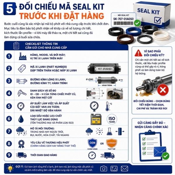 Đối chiếu mã seal kit trước khi đặt hàng