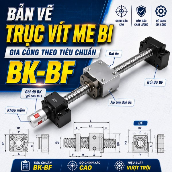 Bản vẽ trục vít me bi gia công theo tiêu chuẩn BK-BF