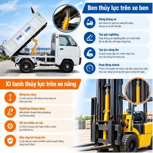 Ben thủy lực xe ben và xi lanh xe nâng