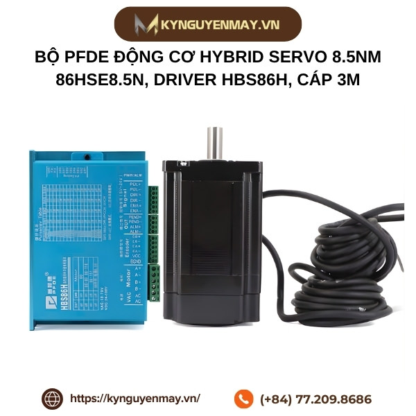 Bộ PFDE động cơ hybrid servo 8.5Nm 86HSE8.5N, driver HBS86H, cáp 3M