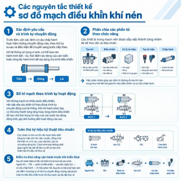 Các nguyên tắc thiết kế sơ đồ mạch điều khiển khí nén