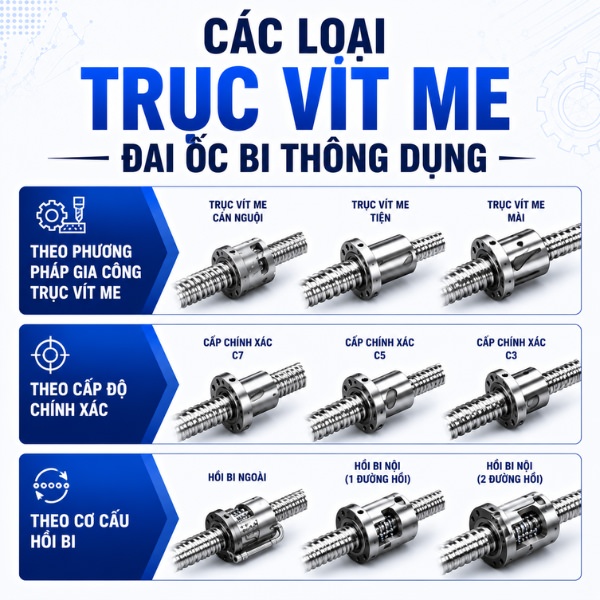 Các loại trục vít me đai ốc bi thông dụng