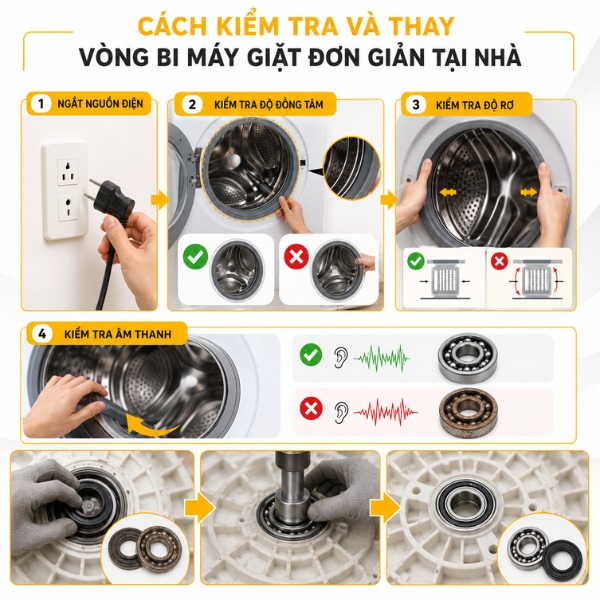 Cách kiểm tra bạc đạn máy giặt