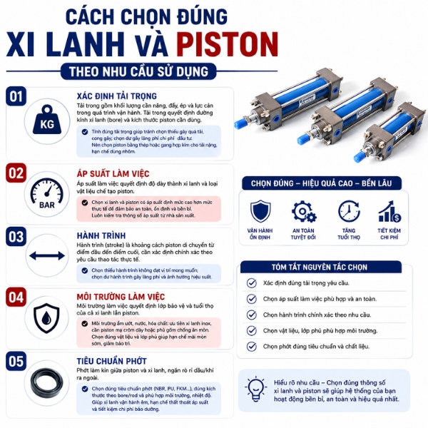 Cách chọn đúng xi lanh và piston theo nhu cầu sử dụng