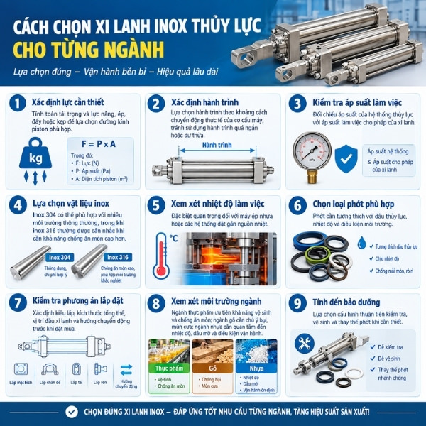 Cách chọn xi lanh inox thủy lực cho từng ngành