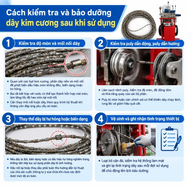 Cách kiểm tra và bảo dưỡng dây kim cương sau khi sử dụng