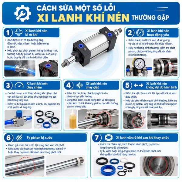 Cách sửa một số lỗi xi lanh khí nén thường gặp