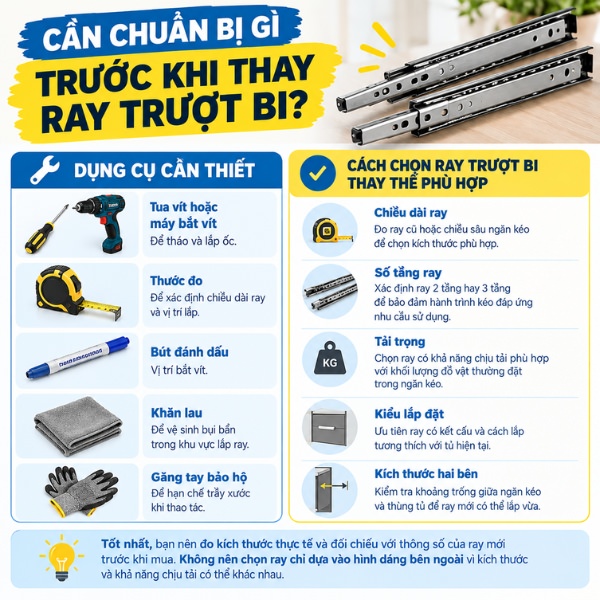 Cần chuẩn bị gì trước khi thay ray trượt bi?