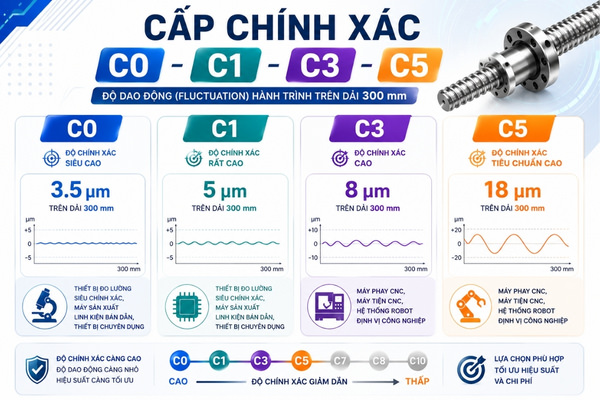 Các cấp C0, C1, C3, C5 chính xác của trục vitme