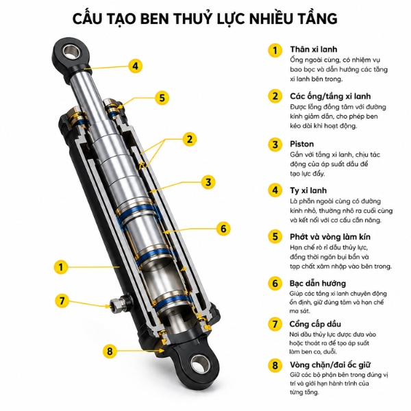 Cấu tạo ben thuỷ lực nhiều tầng