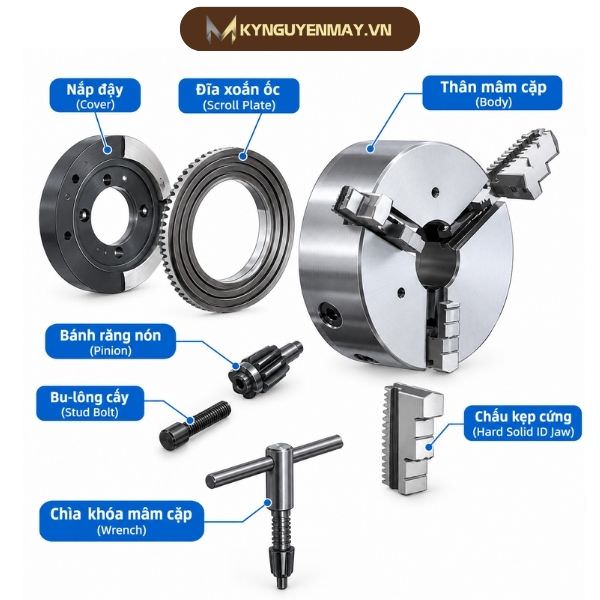 Cấu tạo của mâm cặp máy tiện