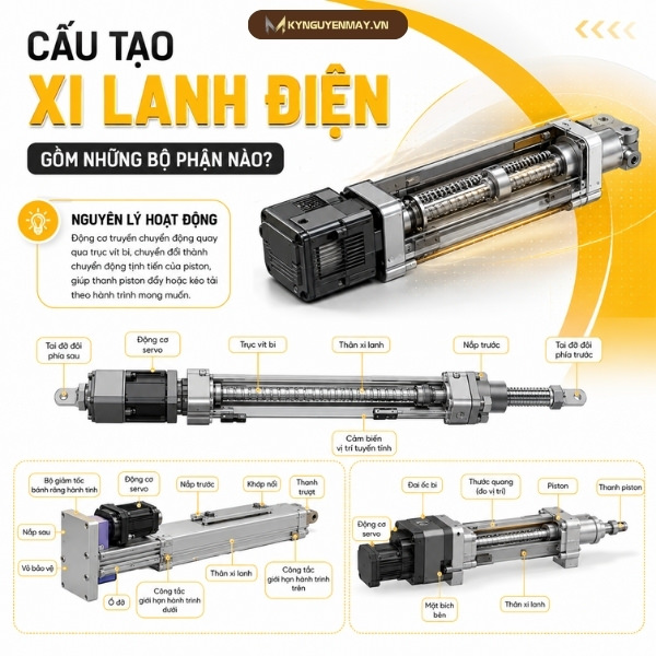 Cấu tạo xi lanh điện gồm những bộ phận nào? Nguyên lý hoạt động xy lanh điện