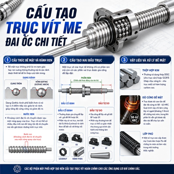 Cấu tạo trục vít me đai ốc chi tiết
