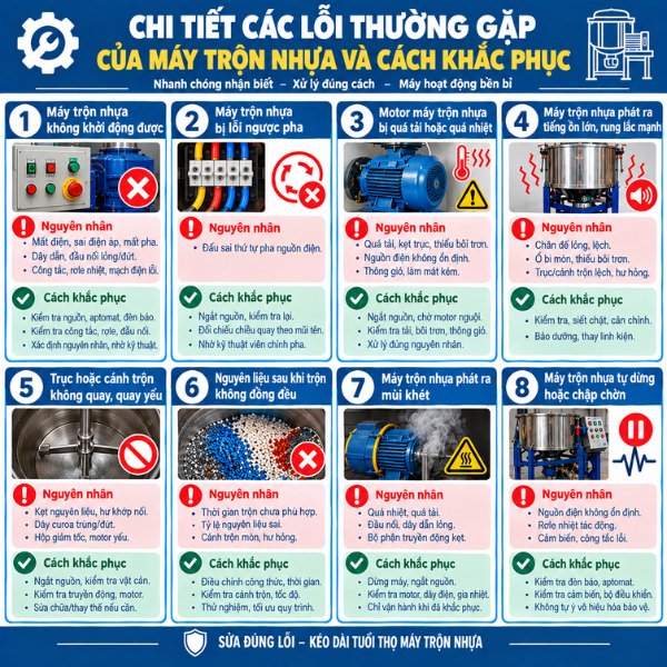 Chi tiết các lỗi thường gặp của máy trộn nhựa và cách khắc phục