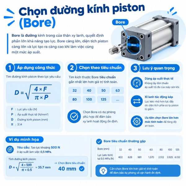 Chọn đường kính piston (Bore)