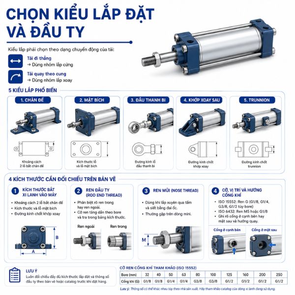 Chọn kiểu lắp đặt và đầu ty