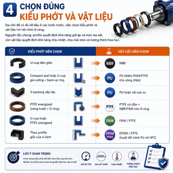 Chọn đúng kiểu phớt và vật liệu