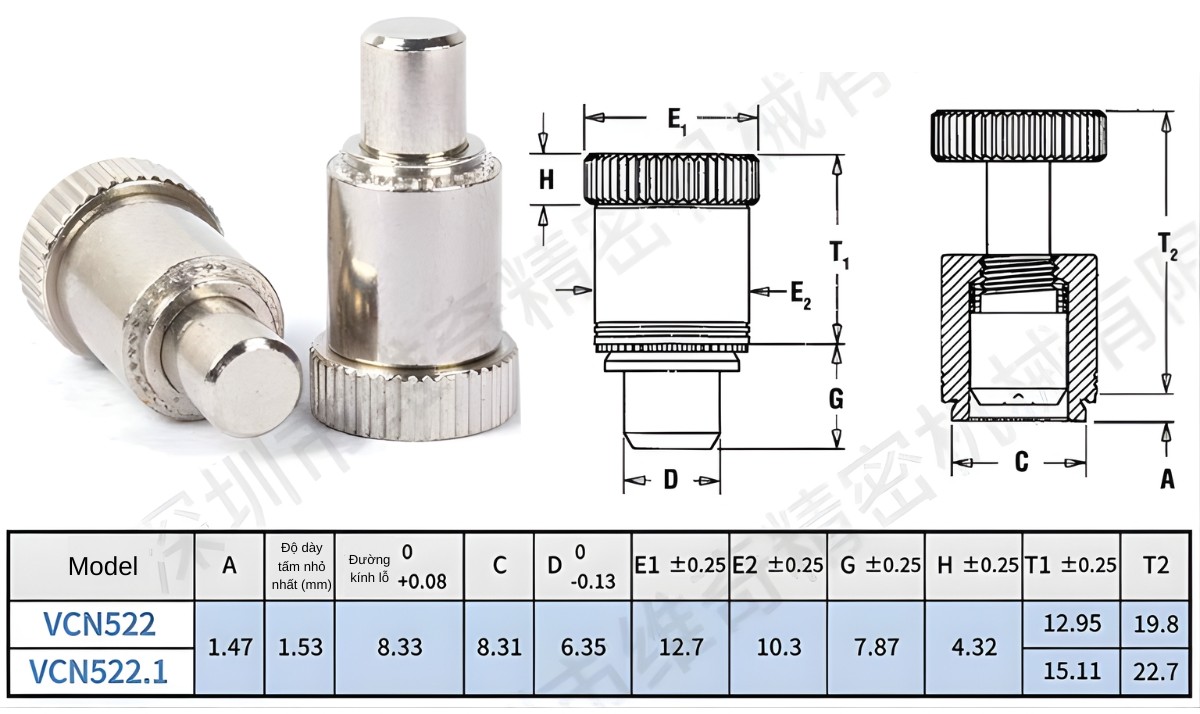 Thông số kỹ thuật chốt then định vị VCN522