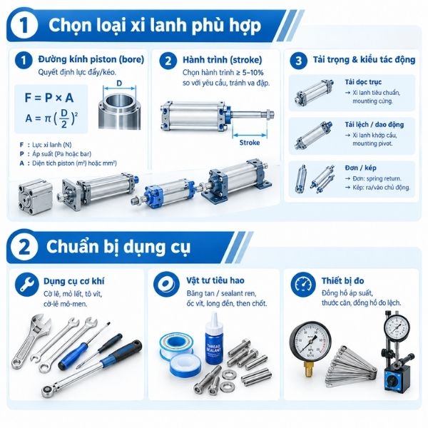 Chọn xi lanh phù hợp và chuẩn bị dụng cụ