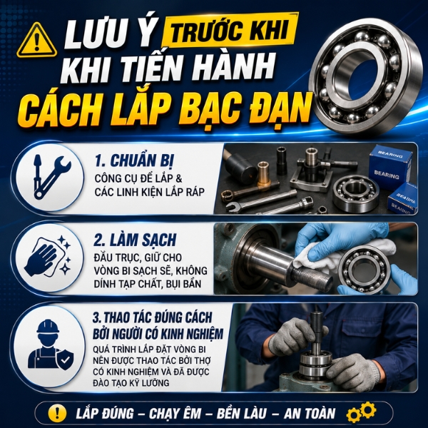 Chuẩn bị đầy đủ các công cụ trước khi lắp bạc đạn