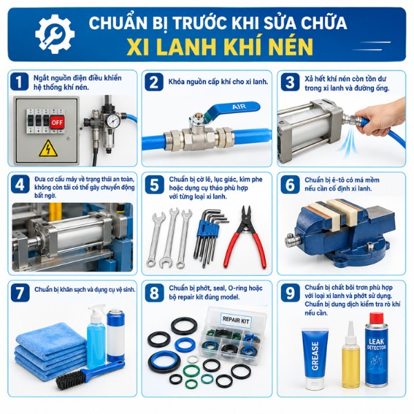 Chuẩn bị trước khi sửa chữa xi lanh khí nén