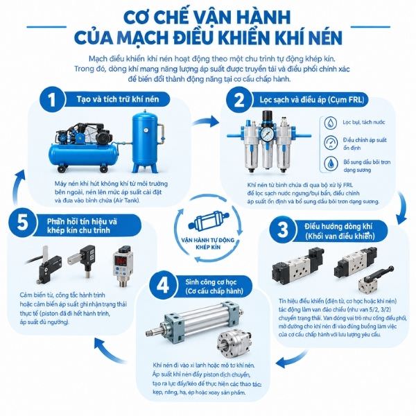 Cơ chế vận hành của mạch điều khiển khí nén