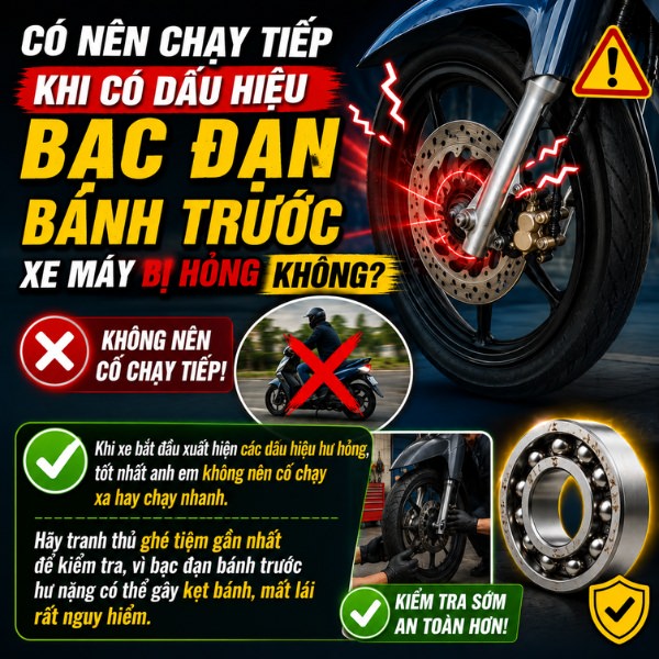 Có nên chạy tiếp khi có dấu hiệu bạc đạn bánh trước xe máy bị hỏng không?