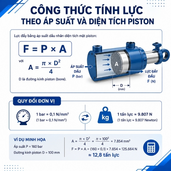 Công thức tính lực theo áp suất và diện tích piston