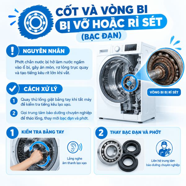 Cốt và vòng bi (bạc đạn) bị vỡ hoặc rỉ sét