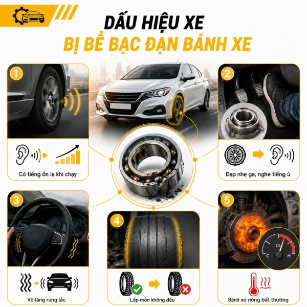 Dấu hiệu xe bị bể bạc đạn bánh xe