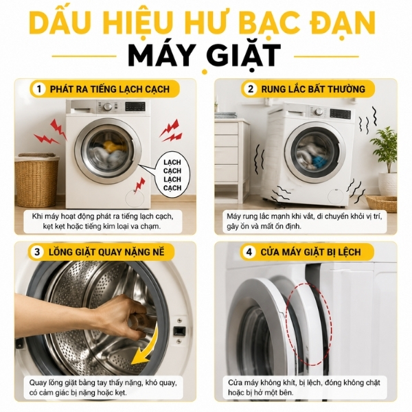 Dấu hiệu hư bạc đạn máy giặt