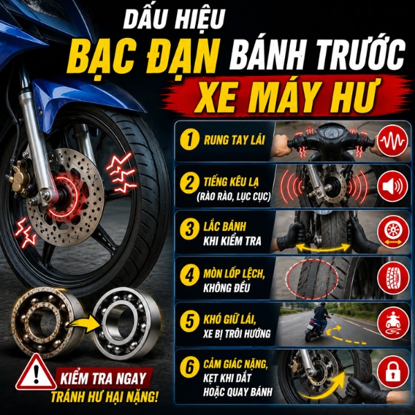Dấu hiệu bạc đạn bánh trước xe máy hư