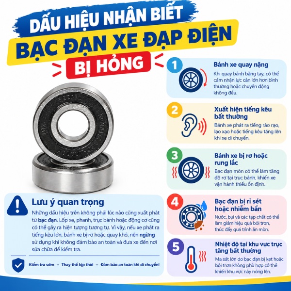 Dấu hiệu nhận biết bạc đạn xe đạp điện bị hỏng