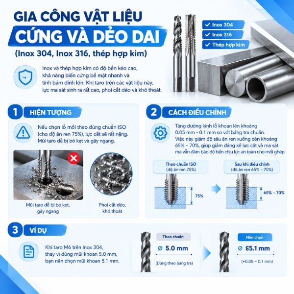 Gia công vật liệu cứng và dẻo dai (Inox 304, Inox 316, thép hợp kim)