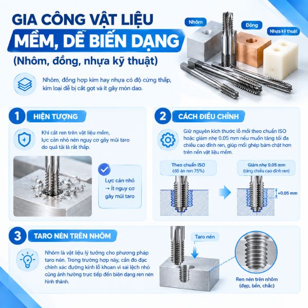 Gia công vật liệu mềm, dễ biến dạng (nhôm, đồng, nhựa kỹ thuật)