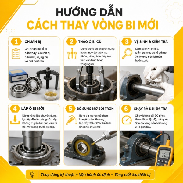 Hướng dẫn cách thay thế vòng bi mới