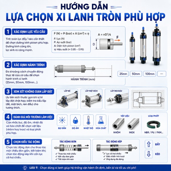 Hướng dẫn lựa chọn xi lanh tròn phù hợp
